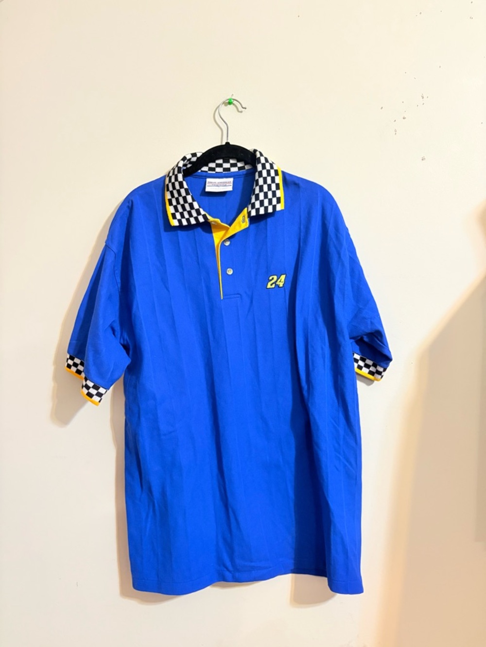 Blue Racing Polo Shirt Men Large‎ Checkered Collar vintage 24 NASCAR Jeff Gordon